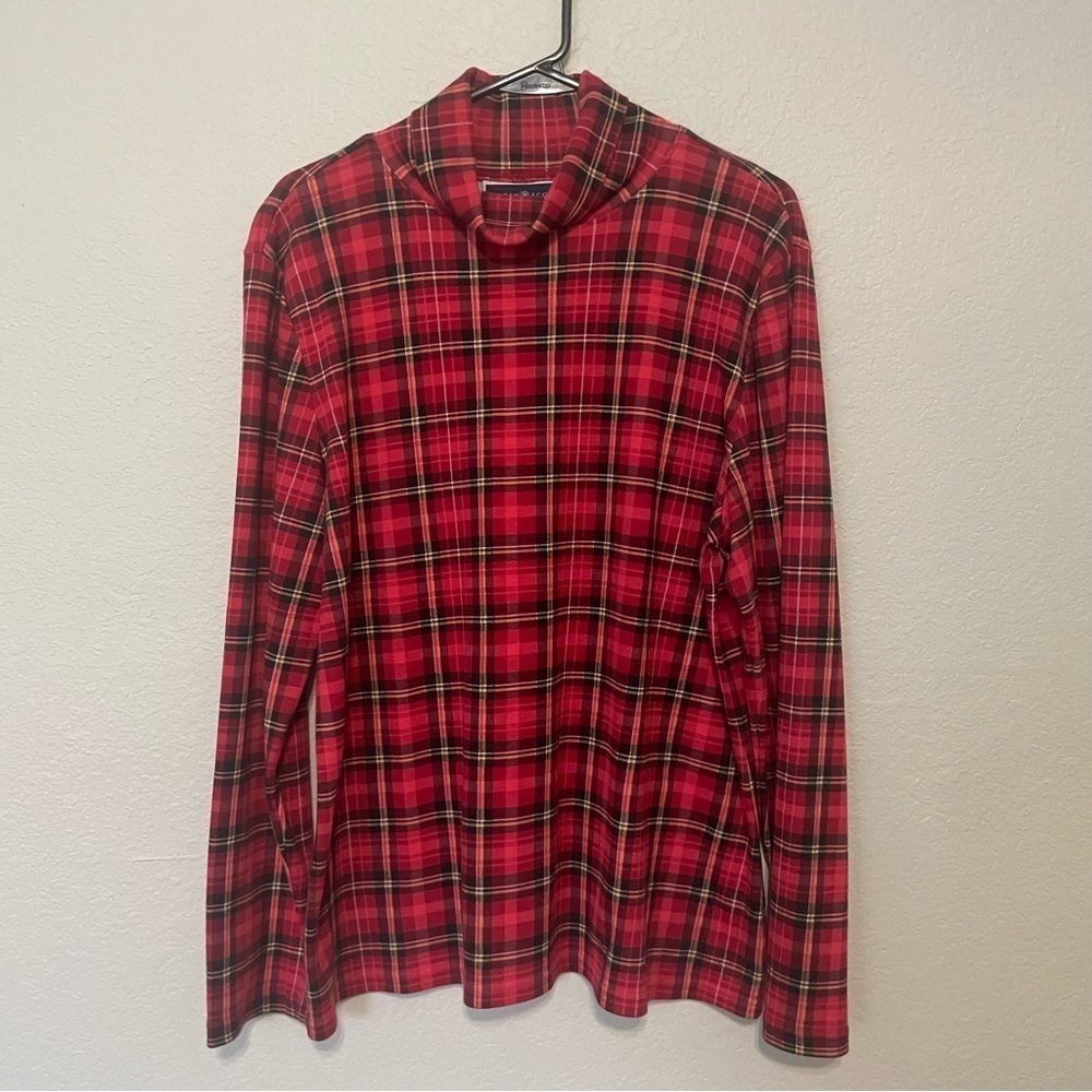 Karen Scott woman Christmas plaid turtle neck XL red casual winter layering